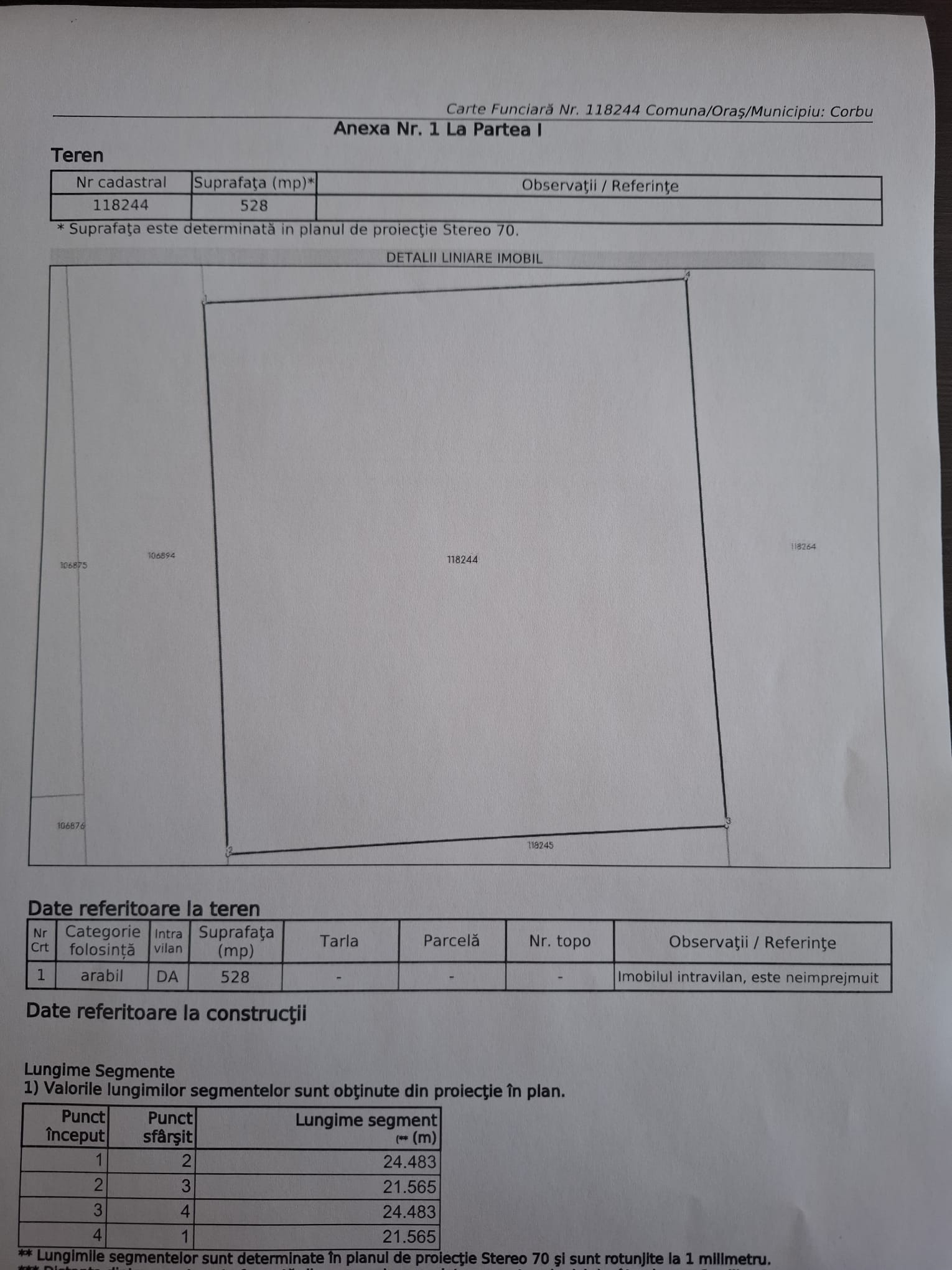 Teren intravilan de vânzare – Vadu, aproape de mare | 528 mp (COD 08)