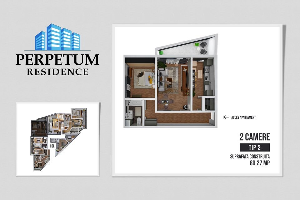 Apartament 2 Camere Tip 2 - Sala Polivalenta - Perpetum Residence II