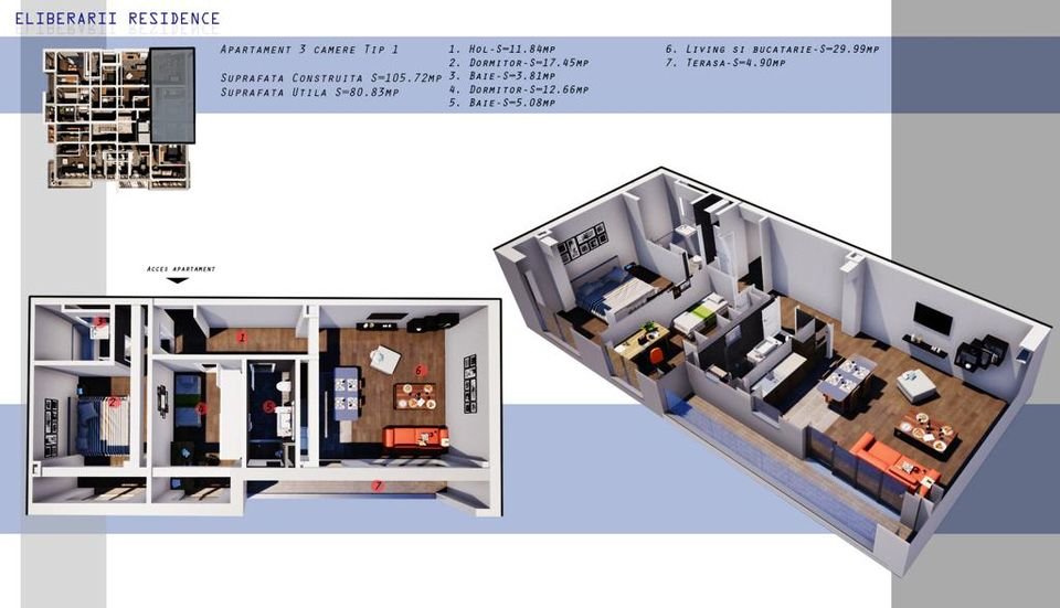 Apartament 3 Camere Tip 1 - Inel II - Eliberarii Residence